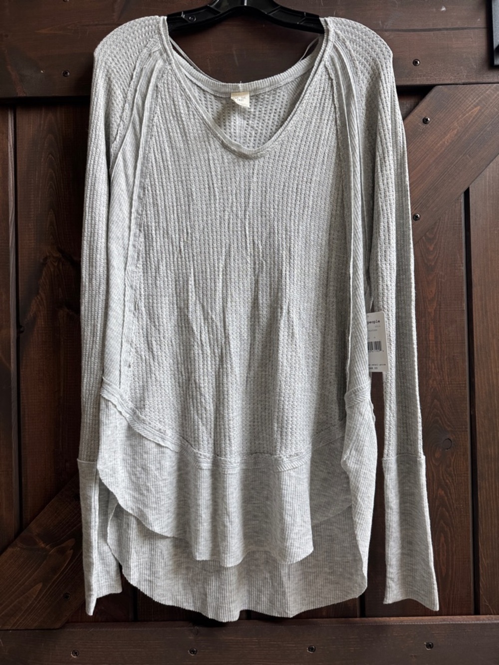 We The Free Light Gray Waffle-Knit Long Sleeve Top